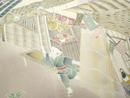 平和屋着物●訪問着　友禅　作家物　童子風景枝花文　暈し染め　正絹　逸品　CABH2700ut