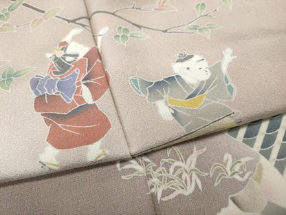 平和屋着物●訪問着　友禅　作家物　童子風景枝花文　暈し染め　正絹　逸品　CABH2700ut