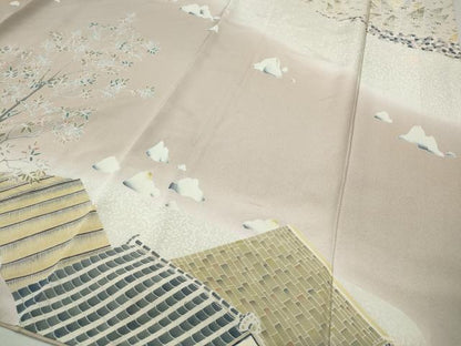 平和屋着物●訪問着　友禅　作家物　童子風景枝花文　暈し染め　正絹　逸品　CABH2700ut