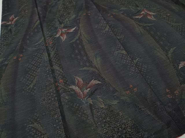 平和屋着物●本場大島紬　9マルキ　草花文　正絹　逸品　CABH2702ut