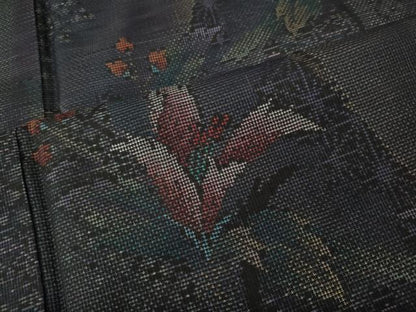 平和屋着物●本場大島紬　9マルキ　草花文　正絹　逸品　CABH2702ut