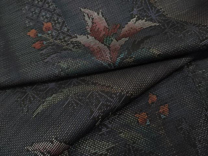 平和屋着物●本場大島紬　9マルキ　草花文　正絹　逸品　CABH2702ut