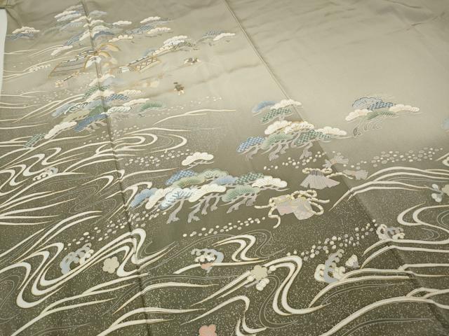 平和屋着物●豪華色留袖　駒刺繍　立波人物風景文　暈し染め　金彩　正絹　逸品　CABH2704ut
