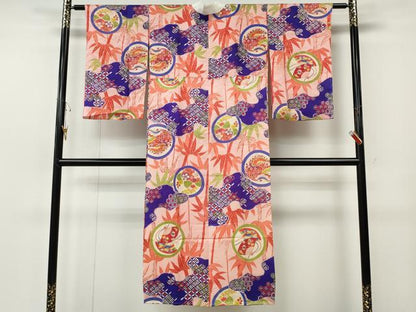 平和屋着物●アンティーク　大正ロマン　長襦袢　袷　扇面草花丸文　正絹　逸品　CABH2708ut