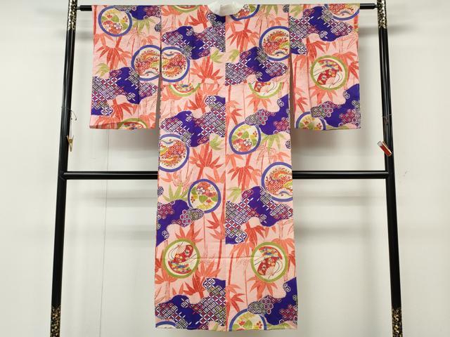 平和屋着物●アンティーク　大正ロマン　長襦袢　袷　扇面草花丸文　正絹　逸品　CABH2708ut
