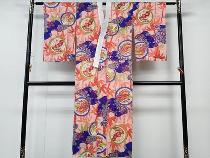 平和屋着物●アンティーク　大正ロマン　長襦袢　袷　扇面草花丸文　正絹　逸品　CABH2708ut