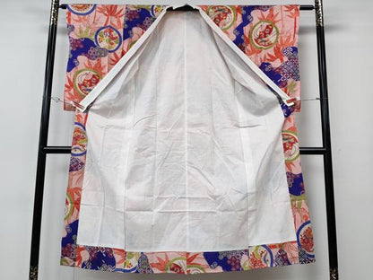 平和屋着物●アンティーク　大正ロマン　長襦袢　袷　扇面草花丸文　正絹　逸品　CABH2708ut