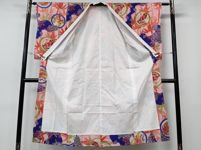 平和屋着物●アンティーク　大正ロマン　長襦袢　袷　扇面草花丸文　正絹　逸品　CABH2708ut