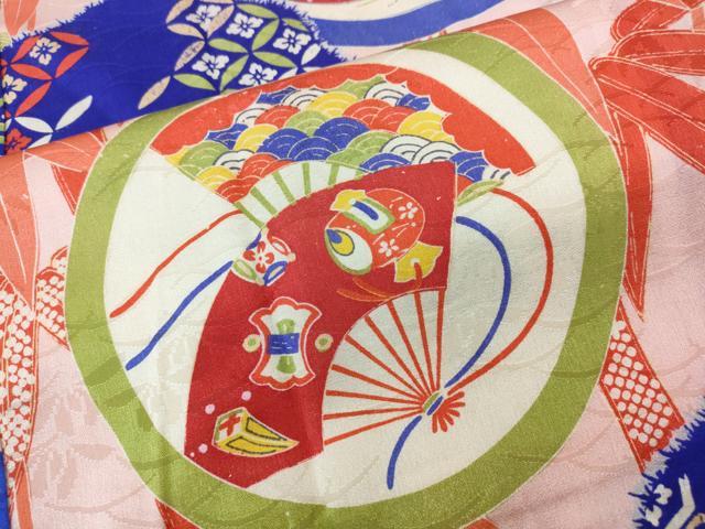 平和屋着物●アンティーク　大正ロマン　長襦袢　袷　扇面草花丸文　正絹　逸品　CABH2708ut