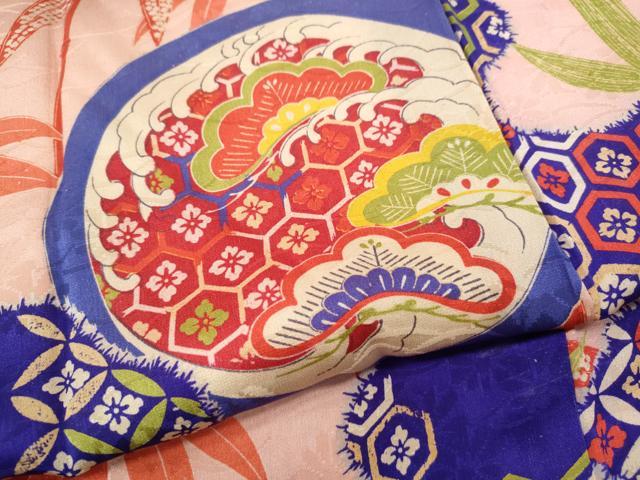 平和屋着物●アンティーク　大正ロマン　長襦袢　袷　扇面草花丸文　正絹　逸品　CABH2708ut