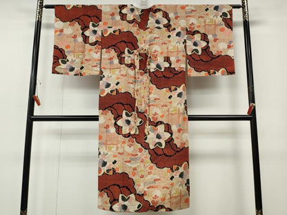平和屋着物●アンティーク　大正ロマン　長襦袢　単衣　草花文　正絹　逸品　CABH2710ut