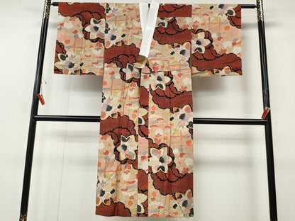 平和屋着物●アンティーク　大正ロマン　長襦袢　単衣　草花文　正絹　逸品　CABH2710ut