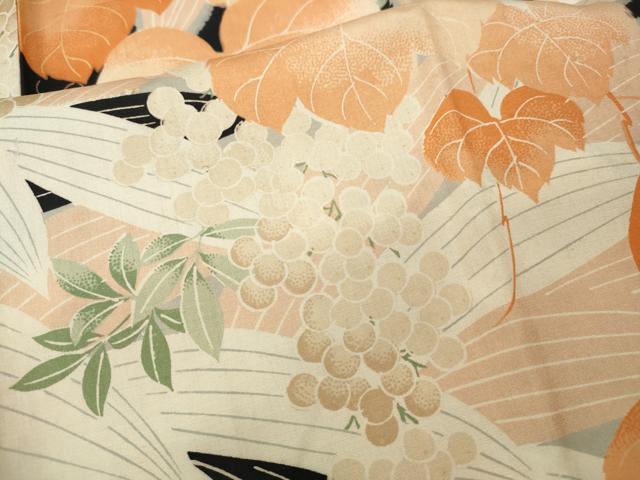 平和屋着物●アンティーク　大正ロマン　長襦袢　袷　葡萄草葉文　正絹　逸品　CABH2711ut