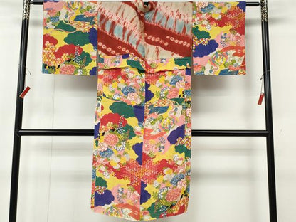 平和屋着物●アンティーク　大正ロマン　長襦袢　袷　雲重ね花鳥文　正絹　逸品　CABH2712ut