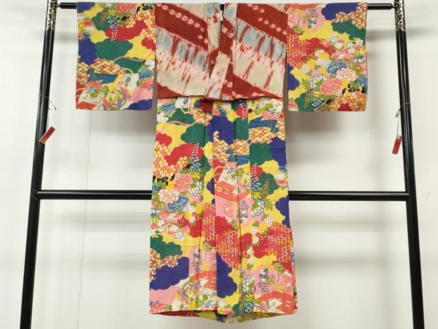 平和屋着物●アンティーク　大正ロマン　長襦袢　袷　雲重ね花鳥文　正絹　逸品　CABH2712ut