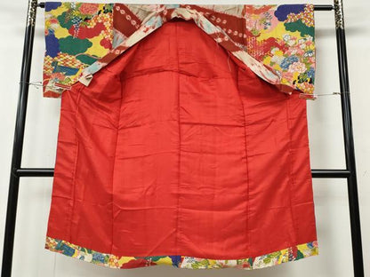 平和屋着物●アンティーク　大正ロマン　長襦袢　袷　雲重ね花鳥文　正絹　逸品　CABH2712ut