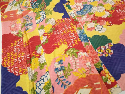 平和屋着物●アンティーク　大正ロマン　長襦袢　袷　雲重ね花鳥文　正絹　逸品　CABH2712ut