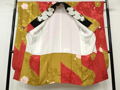 平和屋着物●振袖用長襦袢　袷　絞り　舞梅文　金彩　半衿刺繍　正絹　逸品　CABH2713ut