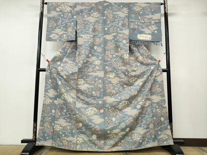 平和屋着物●西洞院辻が花　大脇一心　小紋　紬地　絞り　辻が花　反端付き　正絹　逸品　CABH2715ut