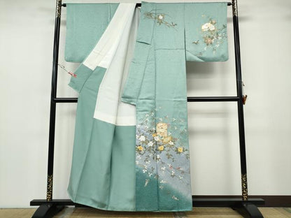平和屋着物●訪問着　駒刺繍　貝桶枝花文　暈し染め　金彩　正絹　逸品　CABH2719ut