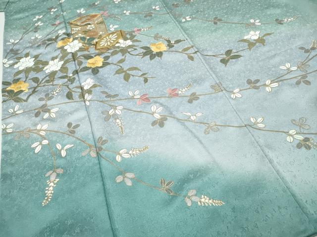 平和屋着物●訪問着　駒刺繍　貝桶枝花文　暈し染め　金彩　正絹　逸品　CABH2719ut