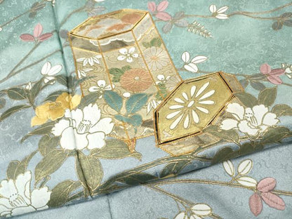 平和屋着物●訪問着　駒刺繍　貝桶枝花文　暈し染め　金彩　正絹　逸品　CABH2719ut