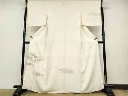 平和屋着物●訪問着　寿光織　エ霞草花文　金銀糸　正絹　逸品　CABH2728ut