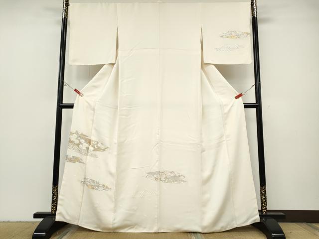 平和屋着物●訪問着　寿光織　エ霞草花文　金銀糸　正絹　逸品　CABH2728ut