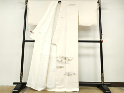 平和屋着物●訪問着　寿光織　エ霞草花文　金銀糸　正絹　逸品　CABH2728ut