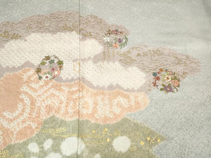 平和屋着物●訪問着　絞り　刺繍　雲重ね花丸文　金彩　銀座越後屋扱い　正絹　逸品　CABH2730ut