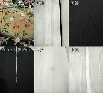 平和屋着物●豪華黒留袖　友禅　作家物　地紙枝花文　正絹　逸品　CABH2737ut
