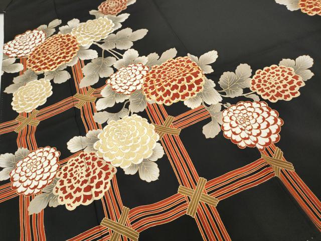 平和屋着物●豪華黒留袖　駒刺繍　枝花文　金彩　正絹　逸品　CABH2738ut