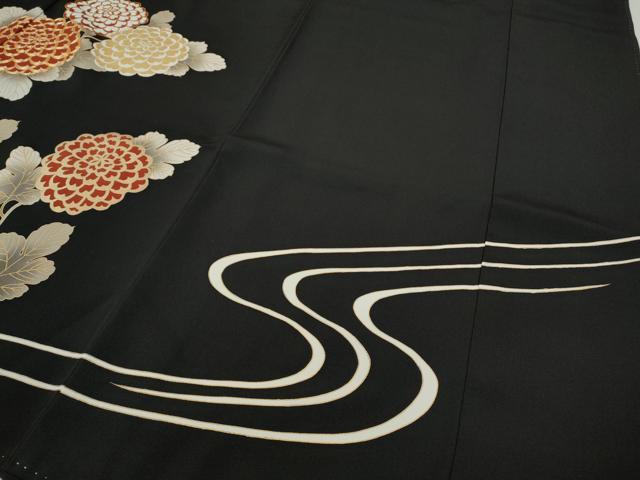 平和屋着物●豪華黒留袖　駒刺繍　枝花文　金彩　正絹　逸品　CABH2738ut