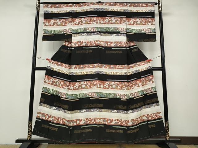 平和屋着物●上質な小紋　横段飛鶴草花文　金彩　正絹　逸品　CABH2742ut