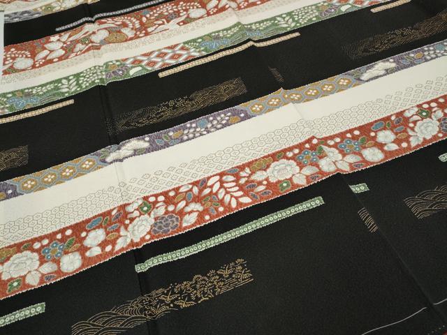 平和屋着物●上質な小紋　横段飛鶴草花文　金彩　正絹　逸品　CABH2742ut