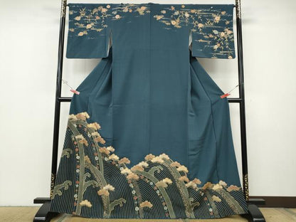 平和屋着物●訪問着　立波松花文　金彩　正絹　逸品　CABH2744ut
