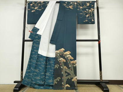 平和屋着物●訪問着　立波松花文　金彩　正絹　逸品　CABH2744ut