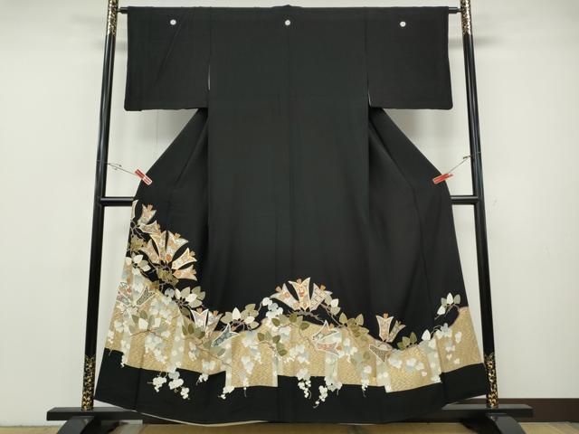 平和屋着物●豪華黒留袖　駒刺繍　吉祥蔦の葉花文　金彩　正絹　逸品　CABH2745ut