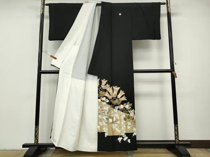 平和屋着物●豪華黒留袖　駒刺繍　吉祥蔦の葉花文　金彩　正絹　逸品　CABH2745ut