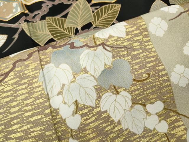 平和屋着物●豪華黒留袖　駒刺繍　吉祥蔦の葉花文　金彩　正絹　逸品　CABH2745ut