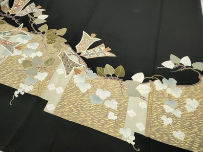 平和屋着物●豪華黒留袖　駒刺繍　吉祥蔦の葉花文　金彩　正絹　逸品　CABH2745ut