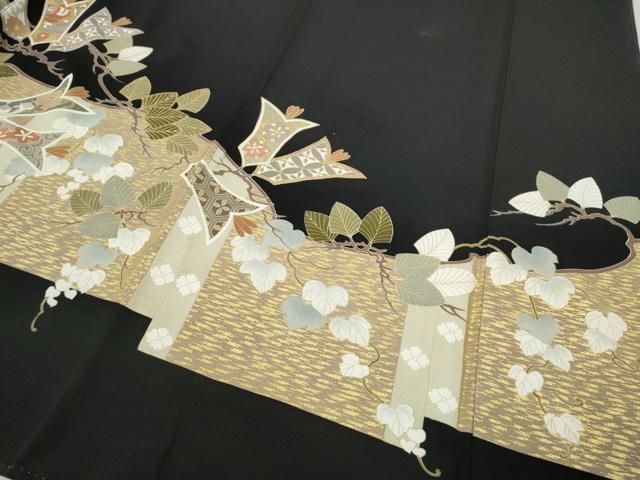 平和屋着物●豪華黒留袖　駒刺繍　吉祥蔦の葉花文　金彩　正絹　逸品　CABH2745ut