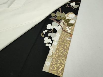 平和屋着物●豪華黒留袖　駒刺繍　吉祥蔦の葉花文　金彩　正絹　逸品　CABH2745ut