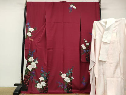 平和屋着物●豪華振袖・長襦袢セット　刺繍　枝花文　金彩　正絹　逸品　CABH2751ut