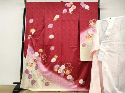 平和屋着物●豪華振袖・長襦袢セット　舞花文　暈し染め　金彩　正絹　逸品　CABH2753ut