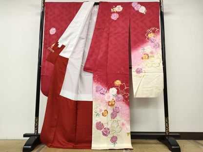 平和屋着物●豪華振袖・長襦袢セット　舞花文　暈し染め　金彩　正絹　逸品　CABH2753ut