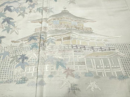 平和屋着物●中国三大刺繍　蘇州刺繍　総刺繍　訪問着　本場大島紬　風景草花文　久保特選謹製　証紙付き　正絹　逸品　CABH2758ut