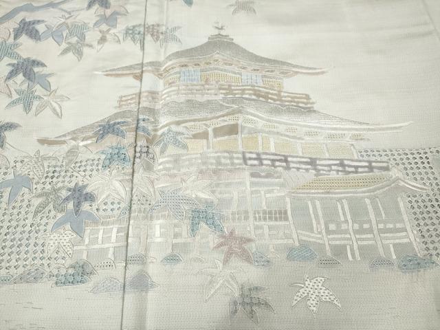 平和屋着物●中国三大刺繍　蘇州刺繍　総刺繍　訪問着　本場大島紬　風景草花文　久保特選謹製　証紙付き　正絹　逸品　CABH2758ut