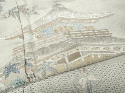 平和屋着物●中国三大刺繍　蘇州刺繍　総刺繍　訪問着　本場大島紬　風景草花文　久保特選謹製　証紙付き　正絹　逸品　CABH2758ut