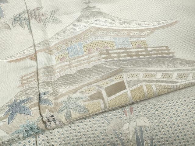 平和屋着物●中国三大刺繍　蘇州刺繍　総刺繍　訪問着　本場大島紬　風景草花文　久保特選謹製　証紙付き　正絹　逸品　CABH2758ut